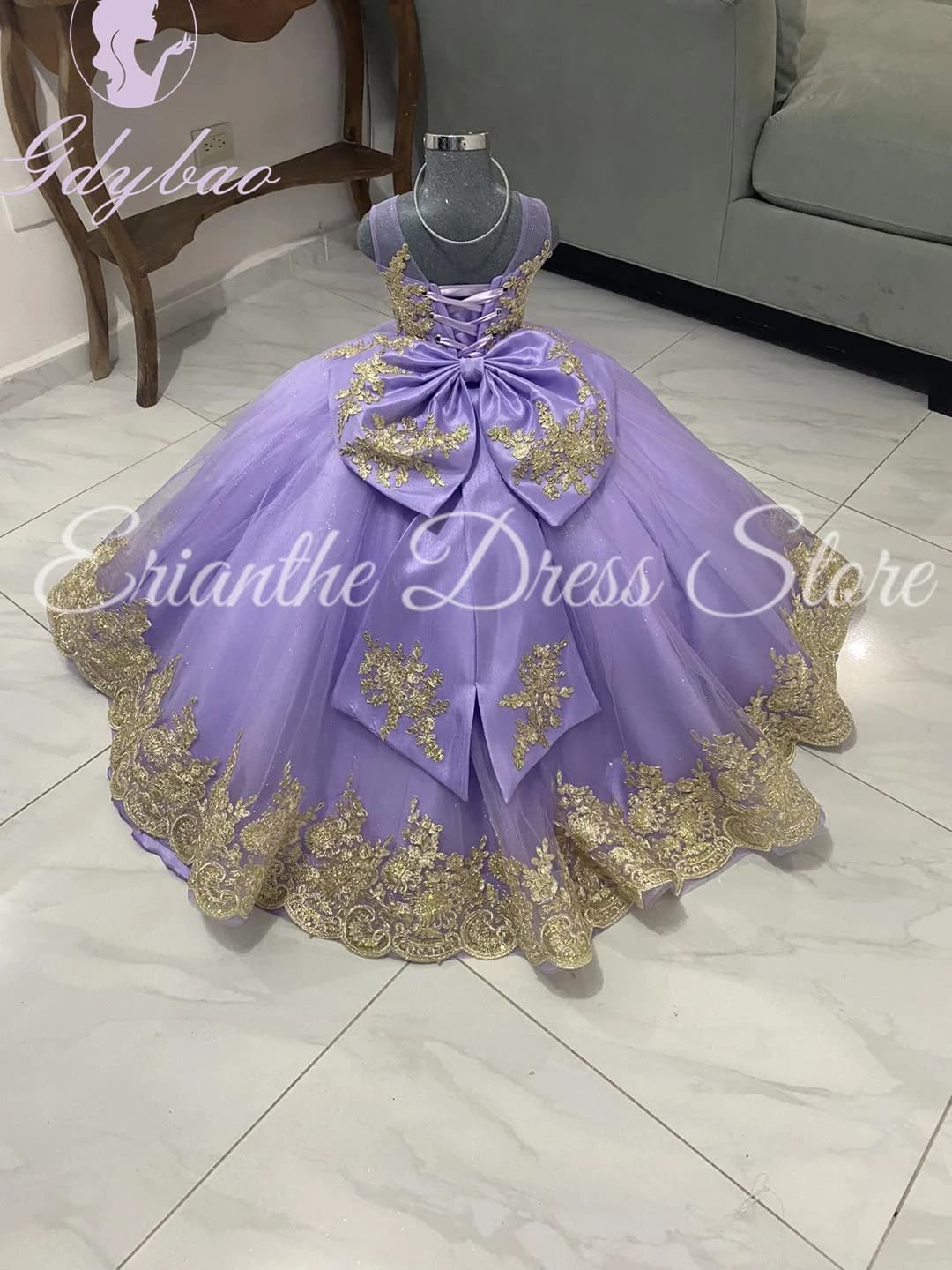 Abito da ragazza di fiore lilla personalizzato per matrimonio Tulle Applique che borda Puffy Princess Kids Birthday Party Abiti da ballo per prima comunione