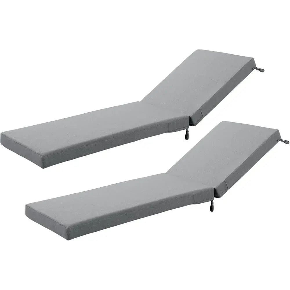 2-Piece 3.5 Water-Resistant UV-Protected Cushions for Patio Lounge Chairs with Zipper and Straps - Pale Grey