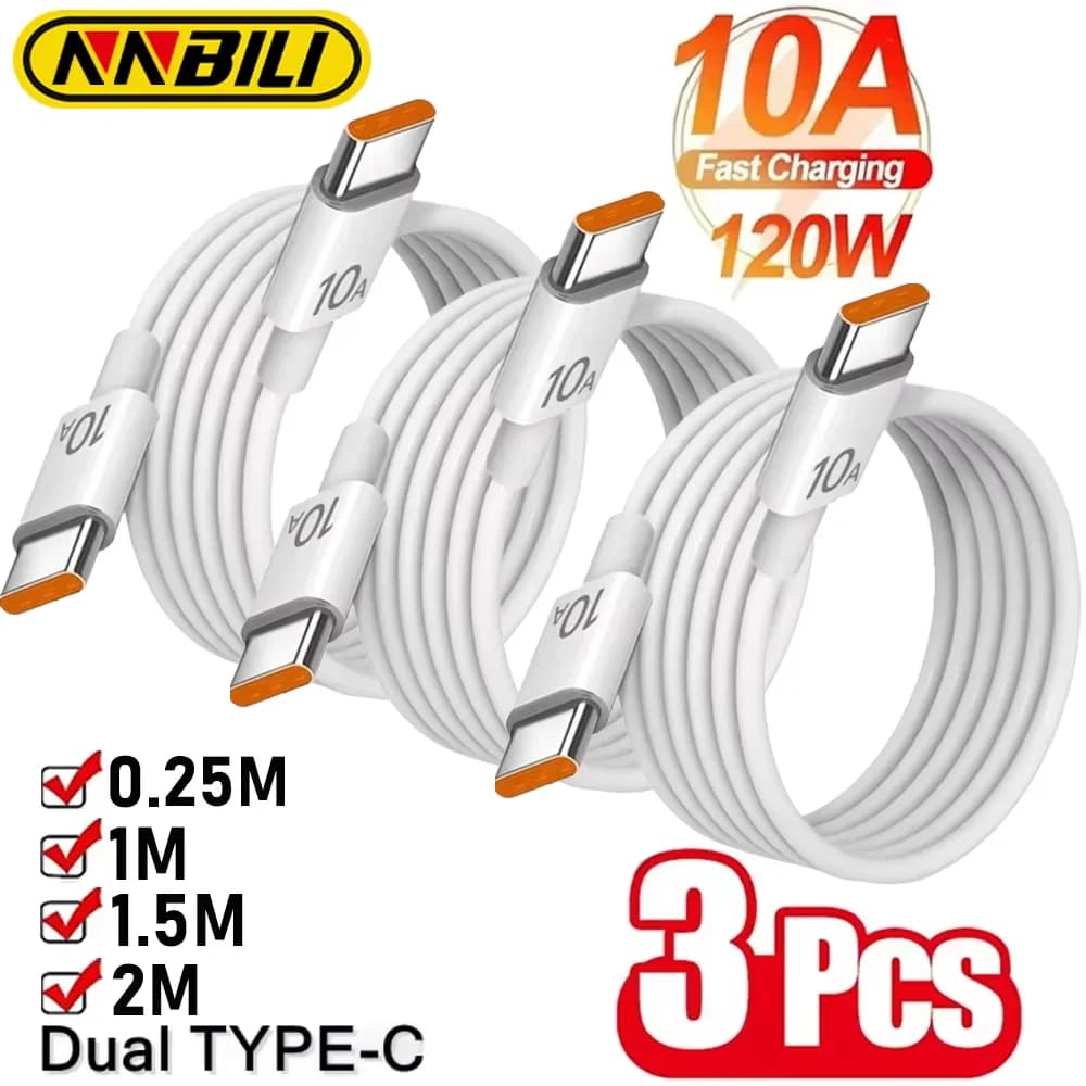 USB C cable to USB Type C PD 120W for fast charging and data transfer, compatible with Huawei, Samsung, Xiaomi, Macbook, iPad.