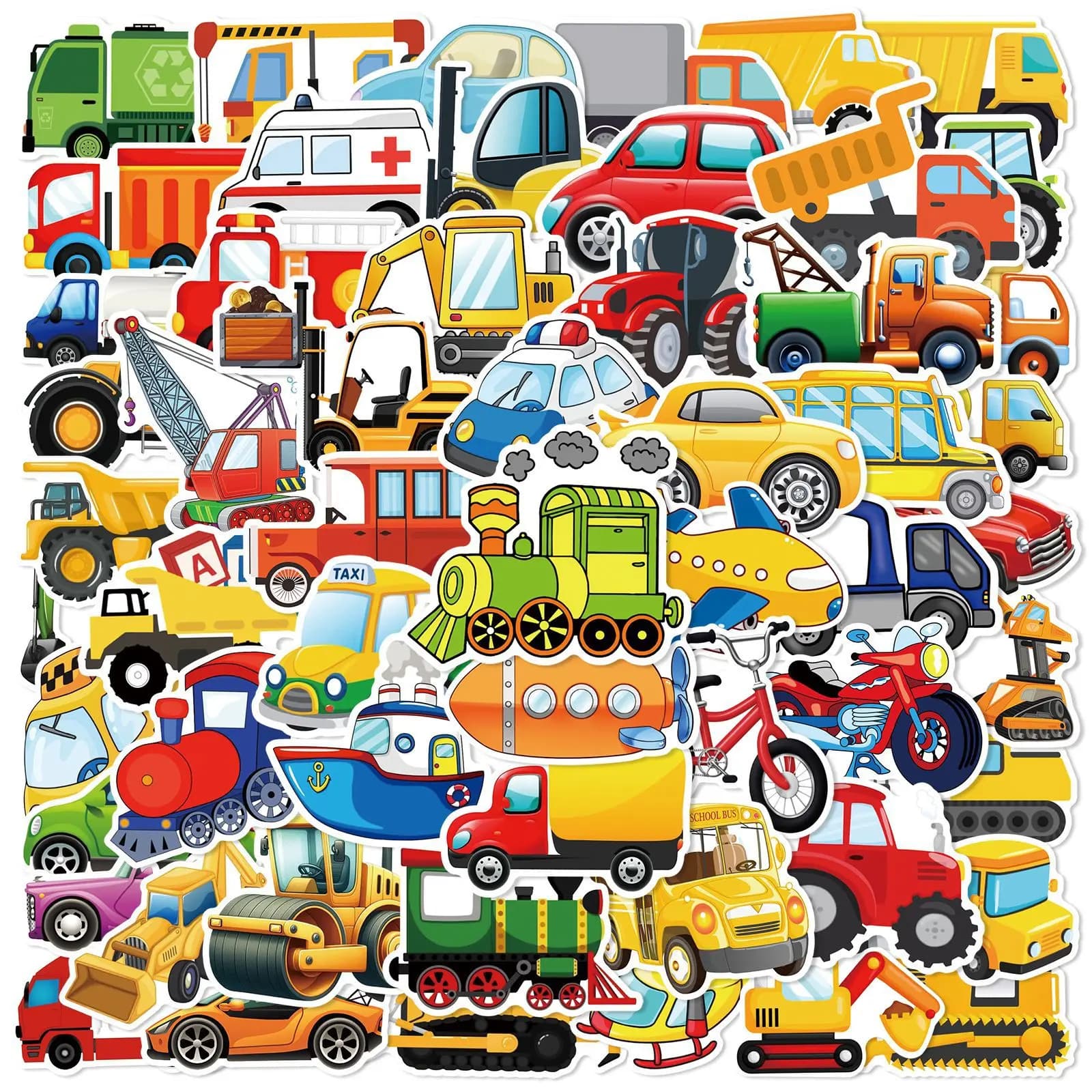 10/30/60pcs Mixed Color Construction Vehicle Stickers Truck Decals for DIY Kids Toy Stationery Phone Laptop Water Bottle Helmet