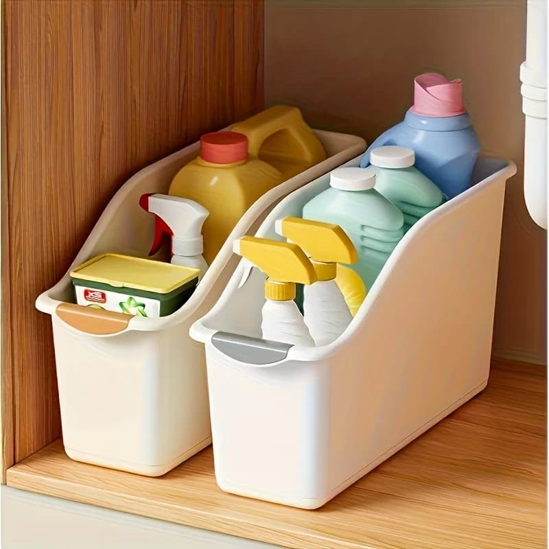 Set di scatole portaoggetti multifunzionali in plastica! Design curvo per l'organizzazione domestica, ideale per l'ordinamento di cucina e rifiuti