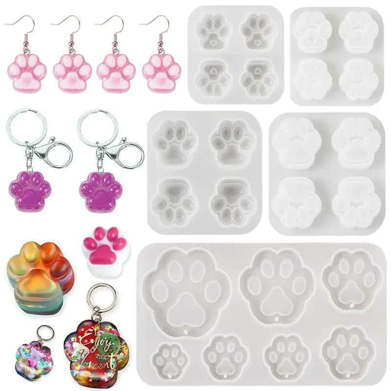 Animal Paw Silicone Mold Bear Cat Dog, Epoxy Resin Casting for DIY Keychain, Pendant Sugar Craft Accessories Tool