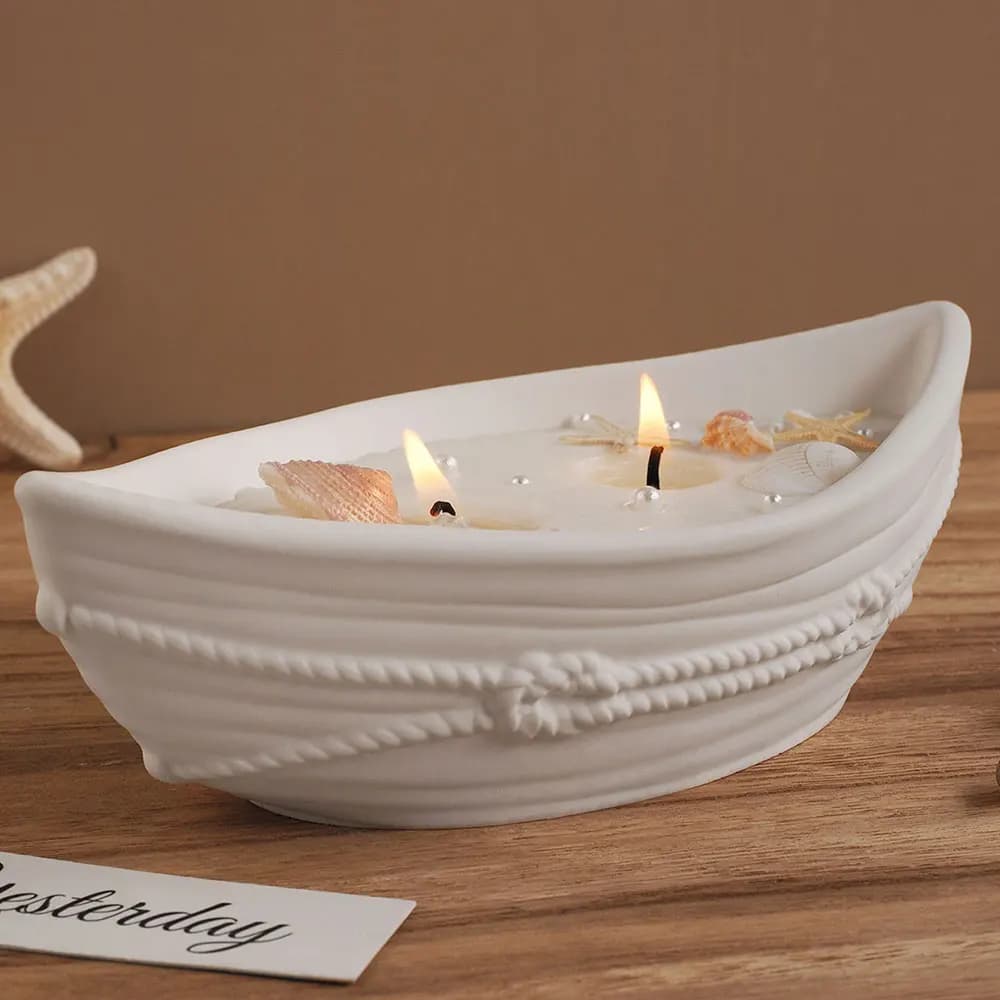 Stampo in silicone a forma di barca per ciotola per candele, canoa, vaso per piante in cemento, supporto per ancoraggio in resina, stampo per colata in cemento, decorazioni per la casa fai da te