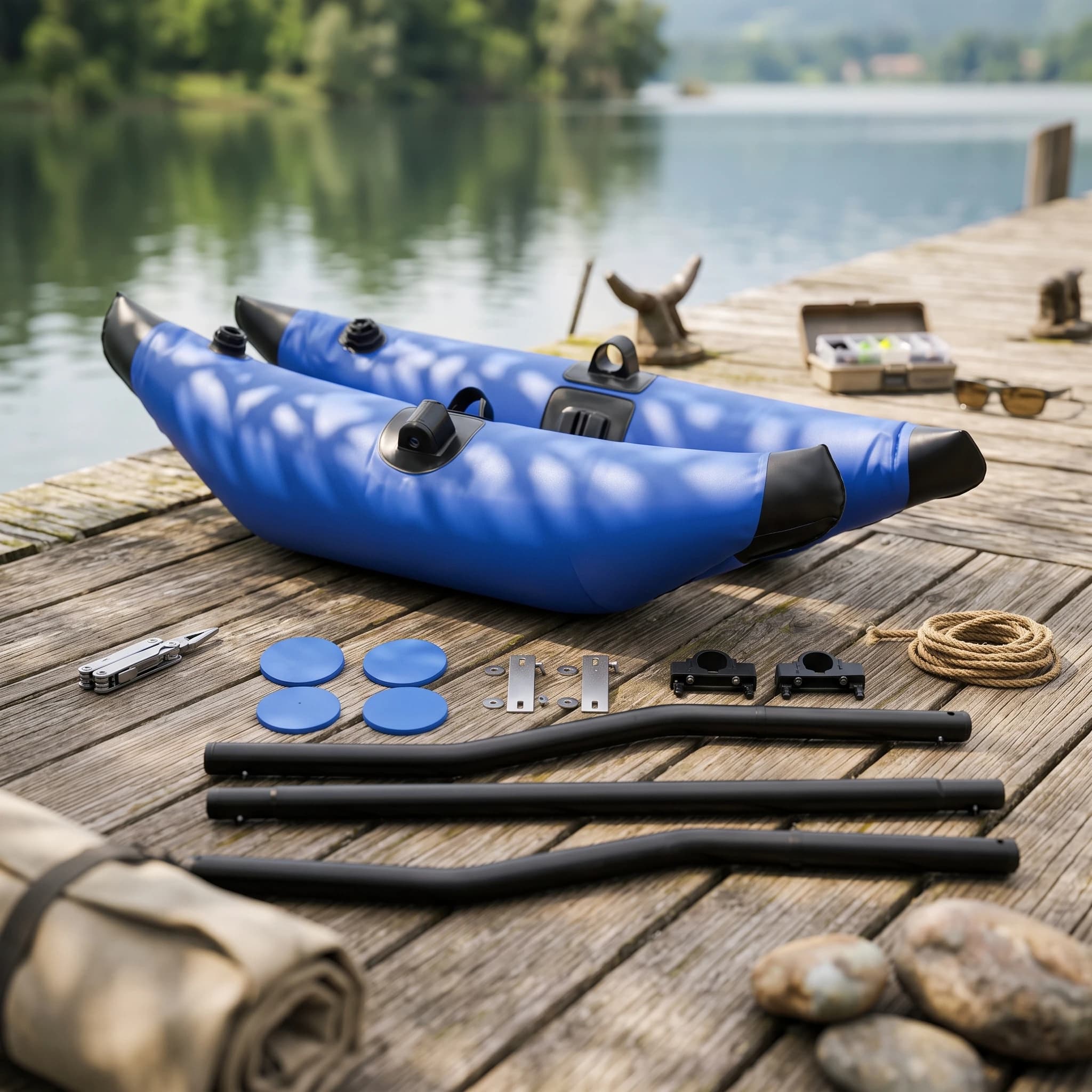 Inflatable Kayak Outrigger Kit Black End Caps Kayak Stabilizer Outrigger Paddling Craft Stabilizer Kit Easy to Install Boat