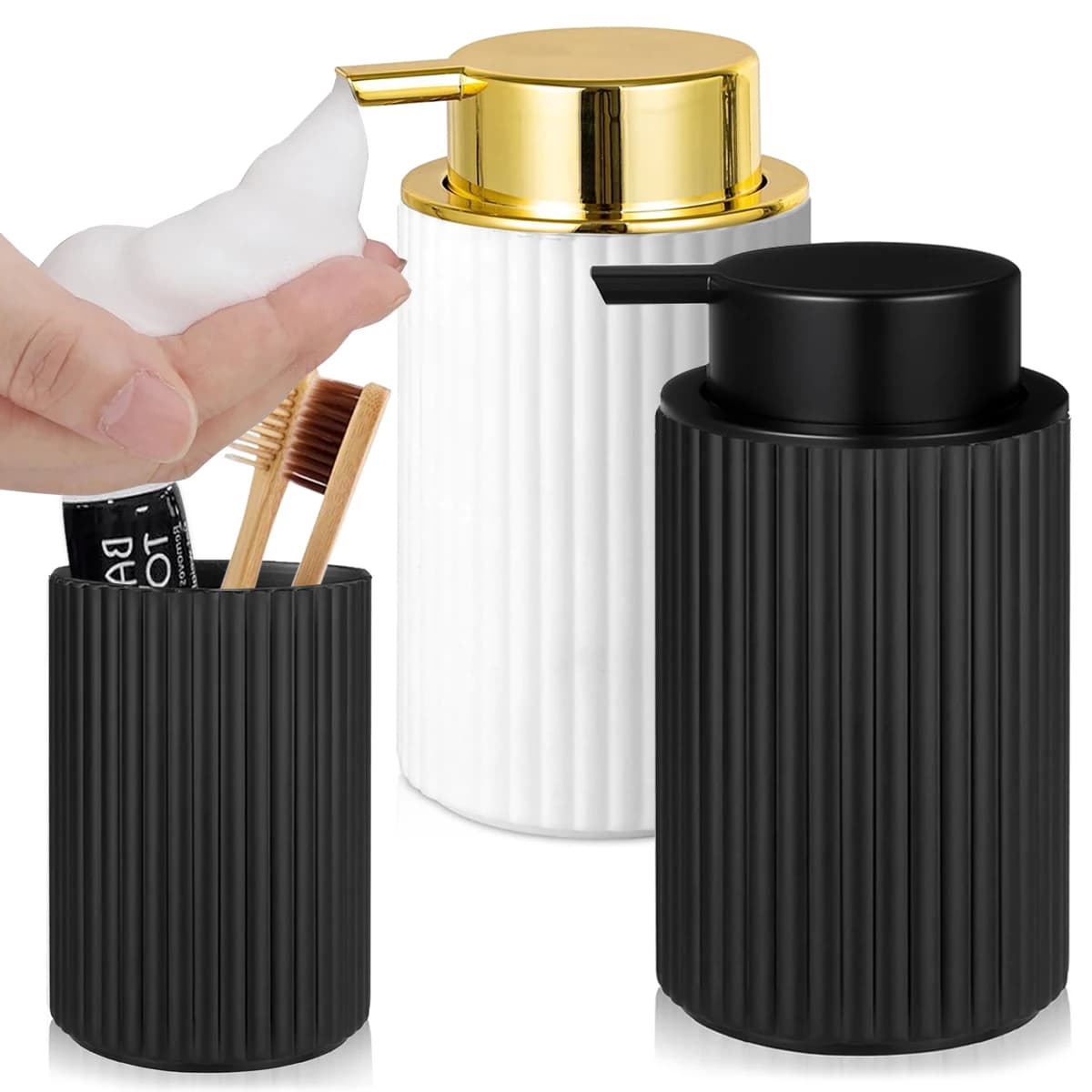 Dispenser di sapone schiumogeno Dispenser di sapone per le mani in schiuma nera per bagno e cucina Bottiglia con pompa schiumogena liquida per mani e piatti