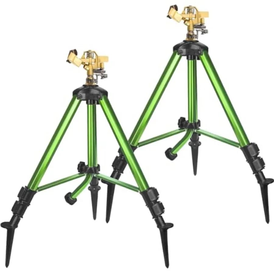 Irrigatore a Impatto su Treppiede con Picchetti, Copertura a 360 Gradi per Grandi Aree, con Gambe di Estensione Regolabili in Ottone