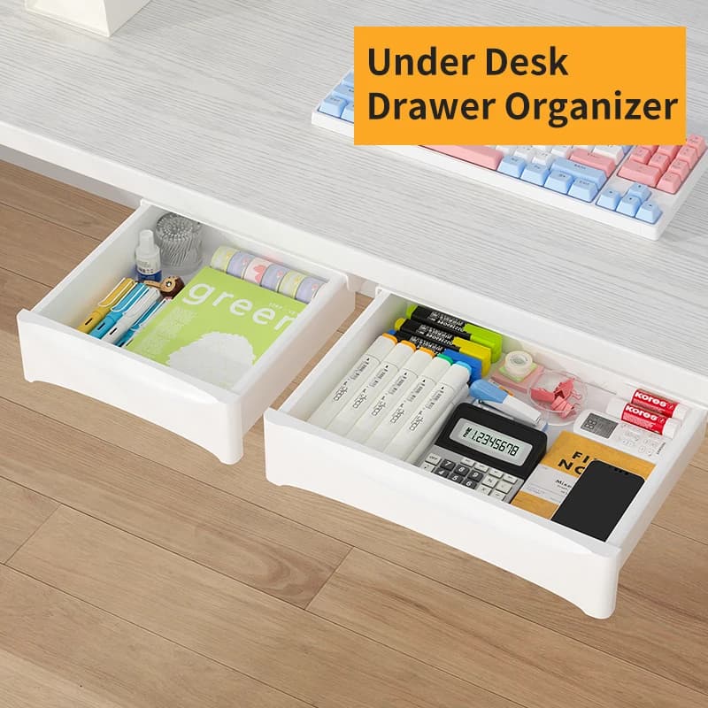 Organizzatore a cassetto nascosto sotto la scrivania, design sospeso senza fori, soluzione di archiviazione all-in-one per l'ufficio