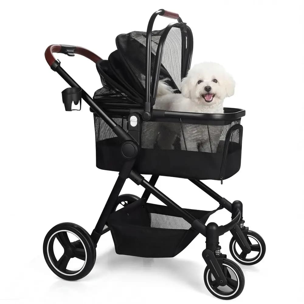 Passeggino Convertibile 3-in-1 per Cani e Gatti fino a 22 kg, con Borsa Rimovibile e Cestino Portaoggetti, Facile da Piegare con un Solo Pulsante