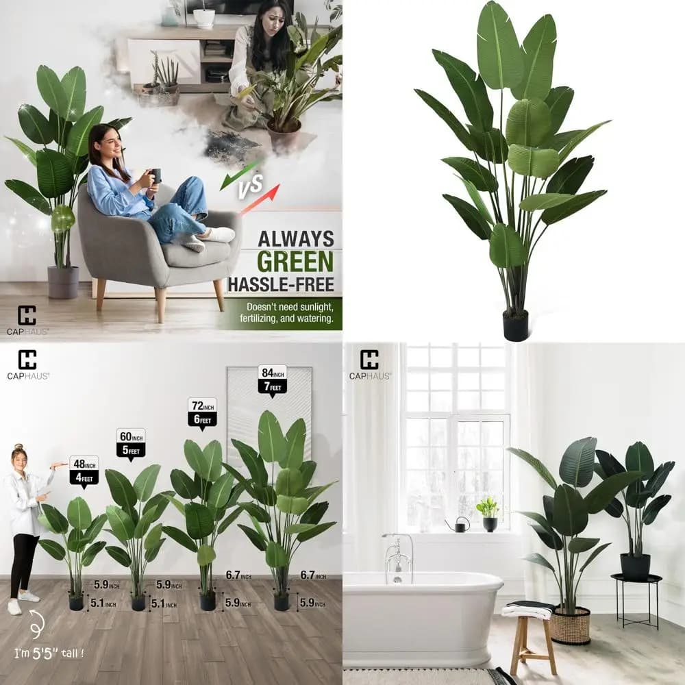 Artificial Tree Resistant to UV Rays with Fin Plant in Vase, Dry Musk, Suitable for Interior or Exterior, Low Maintenance, Realistic and Great