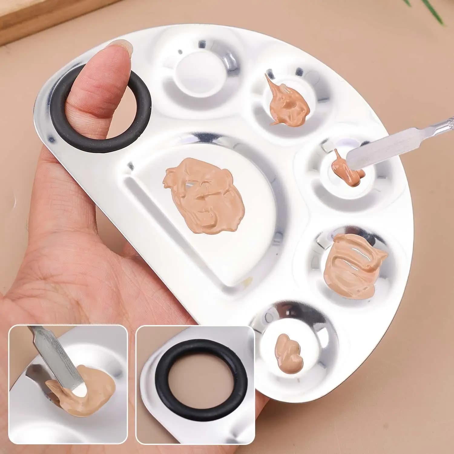 Mixer per Trucco in Acciaio Inossidabile, Palette per Miscelare Smalti, Fondotinta e Ombretti con Spatola, Strumenti di Bellezza per il Makeup