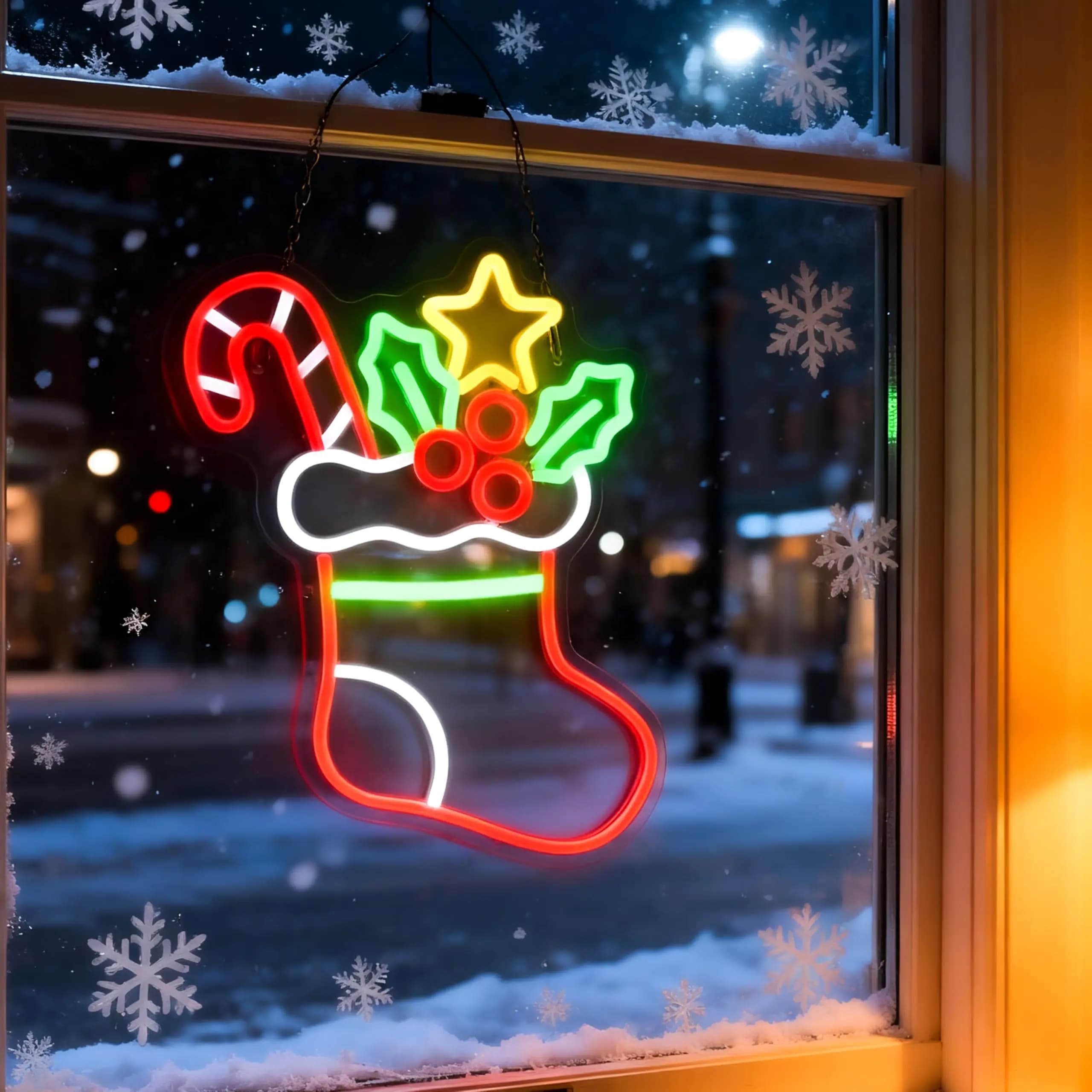 Buon Natale Calza Insegna al neon Insegne al neon a LED dimmerabili Decorazione per finestre da parete per la casa Regali per finestre per feste di Natale