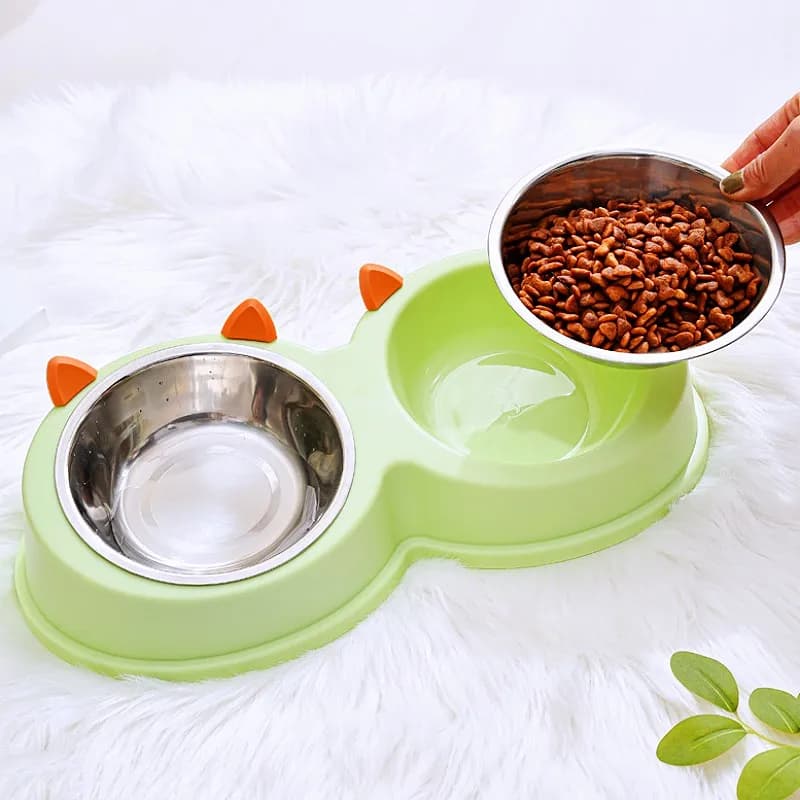 Ciotola per Cani in Acciaio Inox, Doppia Ciotola per Alimenti, Contenitore per Acqua per Gatti con Protezione per il Collo