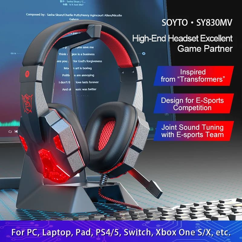 Cuffie da gioco con audio surround 7.1 - USB cablato/3,5 mm per PC/Xbox Series X/PS5 - Microfono con cancellazione del rumore LED RGB sopra l'orecchio ergonomico