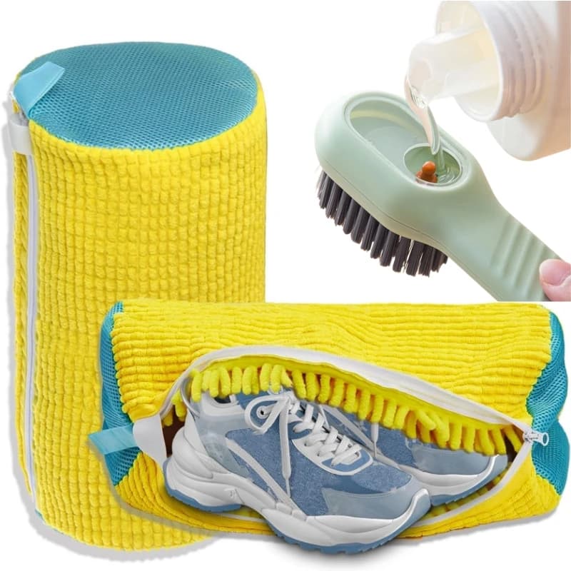 Set of 1/2/4 Bags for Washing Shoes with Liquid and Brush, Washer and Brush Bag with Soft Sets for All Shoes
