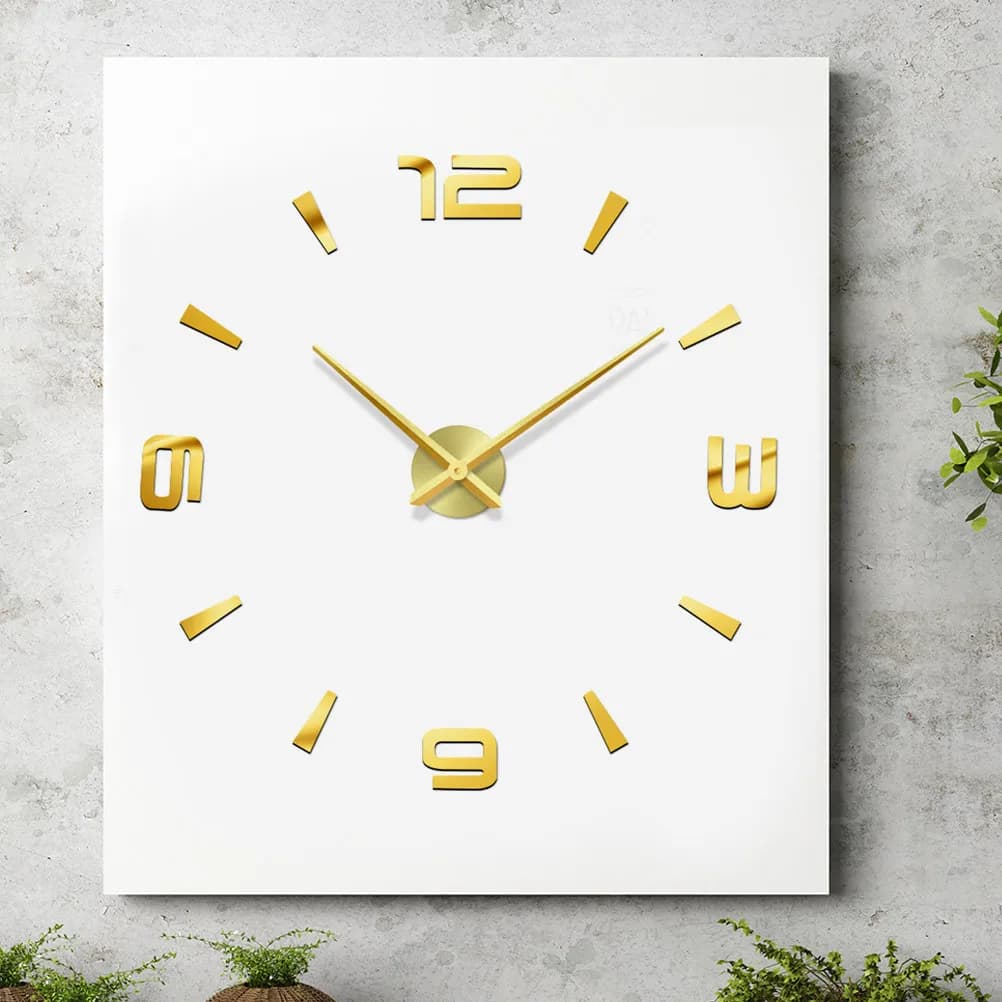Golden Self-Adhesive Frameless Wall Clock DIY Large Modern Digital Quartz for Living Room Bedroom Office Unique Decoration