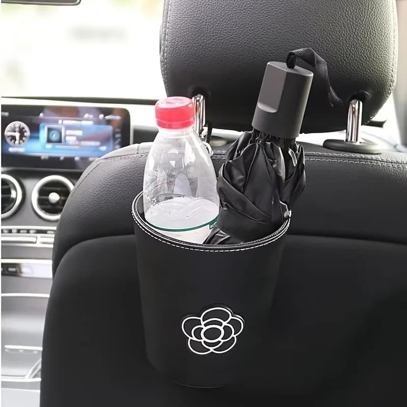 1 contenitore per rifiuti da auto Chic Camellia - Mini organizer salvaspazio e facile da pulire per le bocchette dell'aria dell'auto e gli poggiatesta dei sedili posteriori, portaoggetti per auto