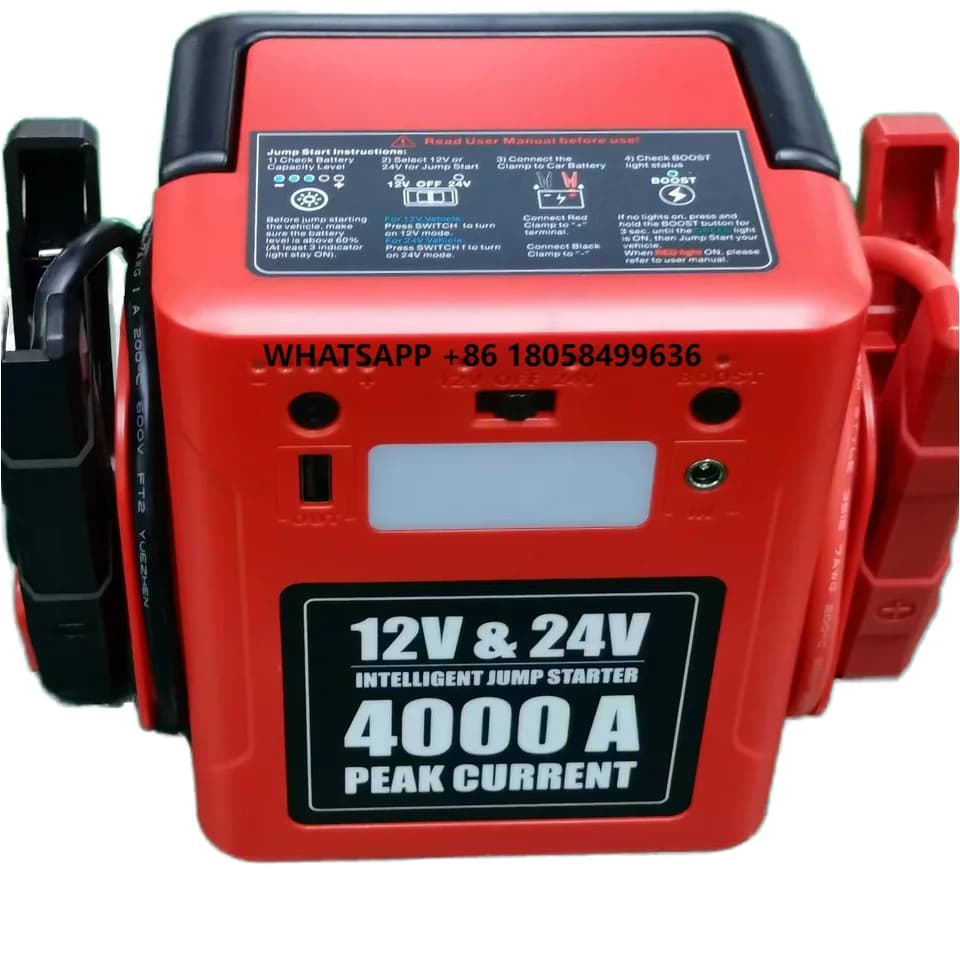 Avviatore di emergenza per auto ad alta potenza 12V/24V Accumulatori e caricabatterie di riserva per auto universale 4000A Luce a LED a corrente di picco per emergenza per auto camion