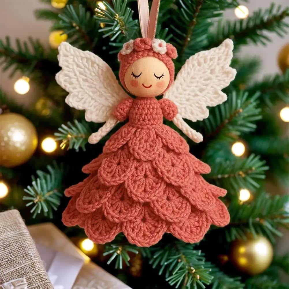 Decorazione natalizia con angelo fai-da-te, uncinetto, materiale, prodotto finito, albero di Natale, ciondolo lavorato a maglia, portachiavi gioielli in lana
