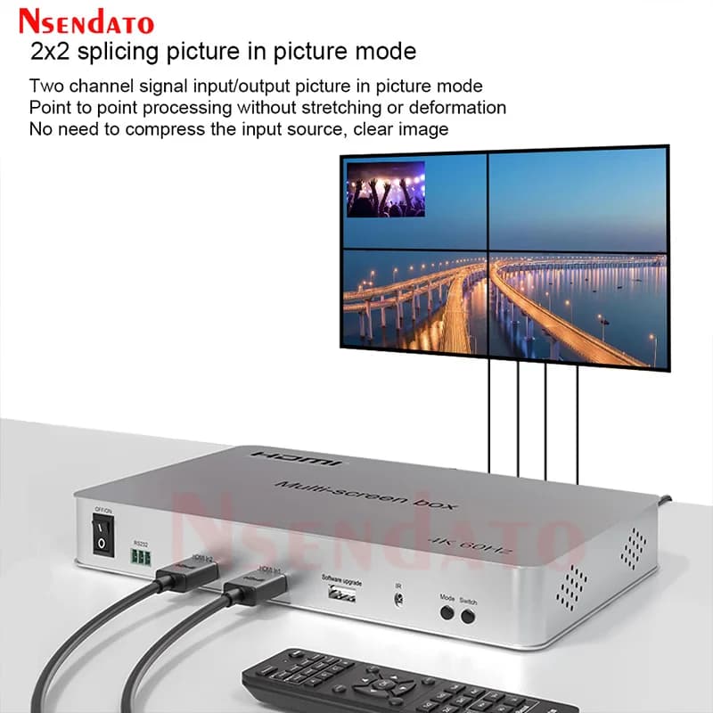 Box Video HDMI 4K 60Hz Multi-Schermo con RS232, Controller Video HDMI 2X2, Splitter 1x4 3x1 4x1 per TV, PC, Monitor, Proiettore