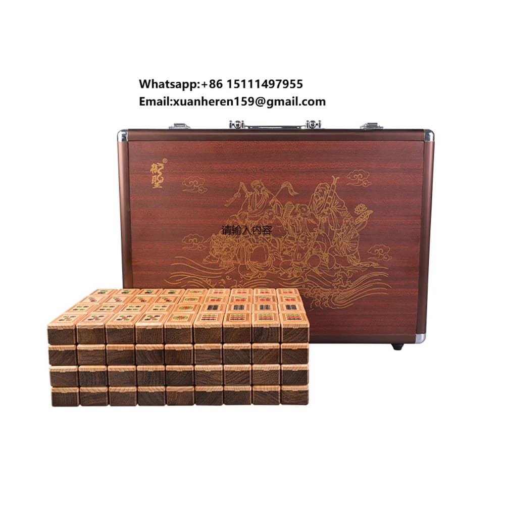 Black Walnut Beech Mahjong Tiles 144-Piece Set Wooden Carving with Mat 37x28x21mm Digital/Lase Printed Logo Packaging Included