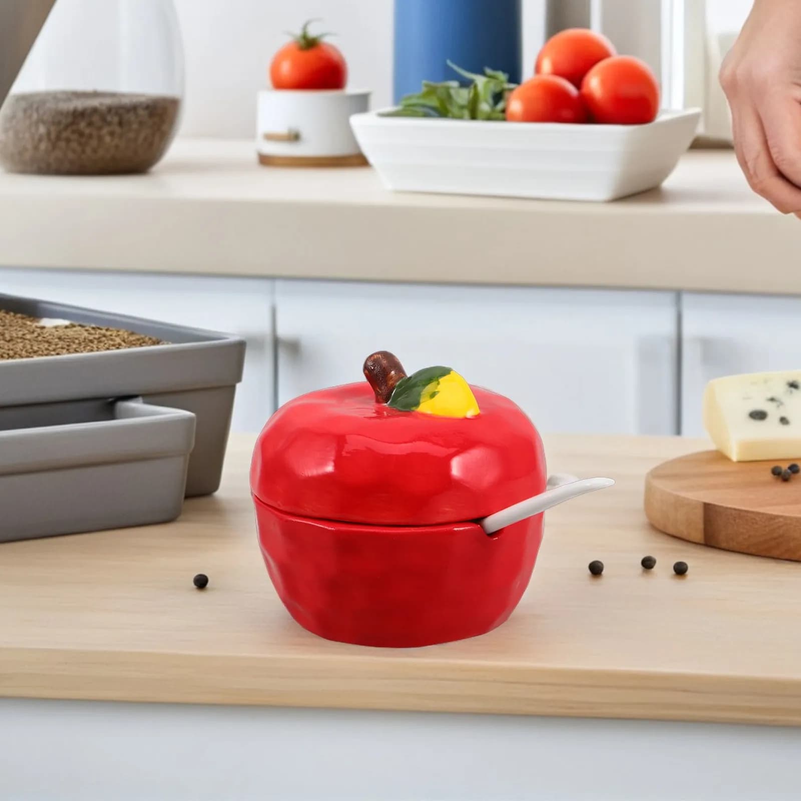 Set Creativo di Barattoli in Ceramica per Spezie, Contenitori per Sale e Pepe, Organizzatore da Cucina, Mini Dispenser per Spezie con Cucchiaio