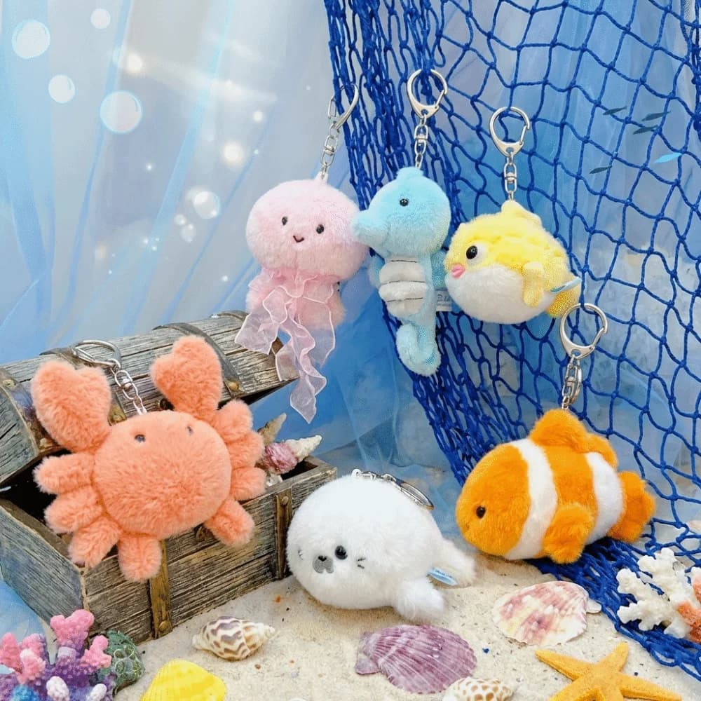 Simpatico Mini Peluche Animale Marino, Divertente Giocattolo Antistress da Spremere, Portachiavi in Peluche, Ciondolo Decorativo a Forma di Cartone Animato