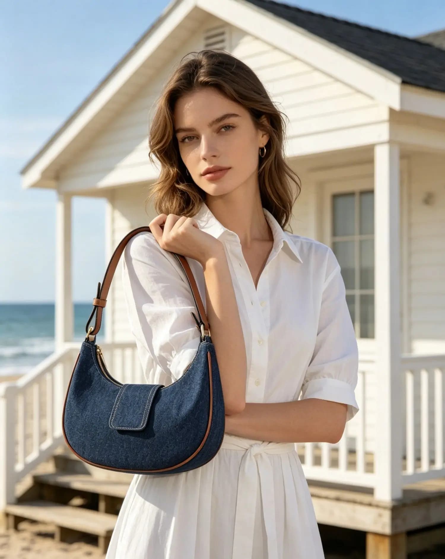 Borsa a Tracolla a Mezzaluna Blu Navy per Donne, Borsa Minimalista Casual per Ufficio, Pendolarismo Quotidiano e Viaggi di Fine Settimana