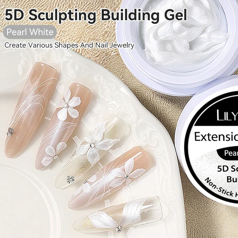 LILYCUTE 8ml Non Stick Hand 5D Sculpting Building Gel Pearl White UV LED Gel For Nails Art 3D Flower Shape DIY Manicure Supplies