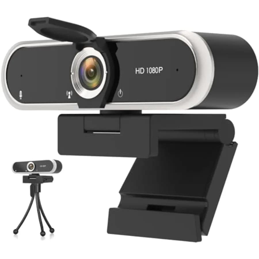 Webcam 1080P con microfono e copertura per la privacy per PC/laptop, telecamera USB plug and play con correzione automatica della luce per