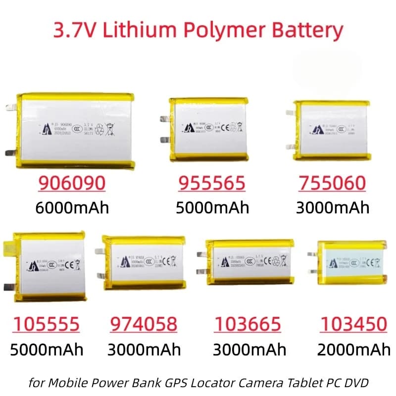 Batteria ai polimeri di litio 3.7V 5000mAh 3000mAh 906090 955565 755060 974058 103665 103450 3.85V 105555 per alimentazione mobile GPS PC DVD