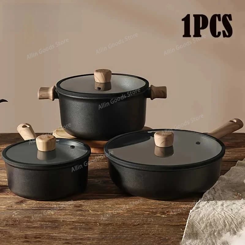 1PCS Titanium Chef's Frying Pan Stockpot Milk Pan Set with Cover Versatile Cookware Scald-Resistant Handle Various Sizes