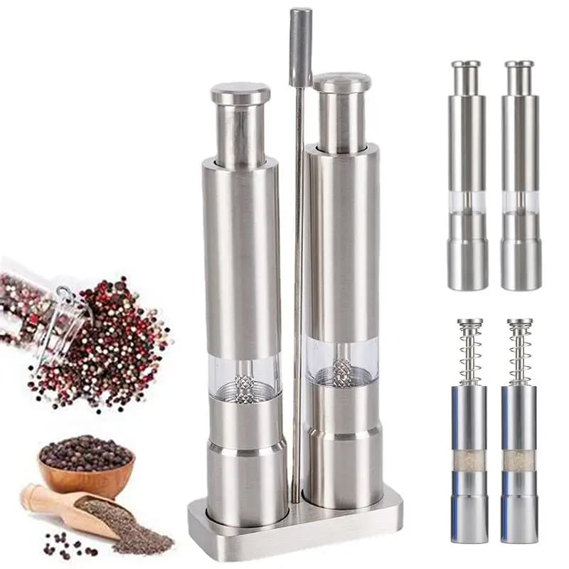 Macinapepe tipo pressa manuale con Set di telai in acciaio frantoio bottiglia di condimento appena macinato spezie sale marino grezzo Mini smerigliatrice