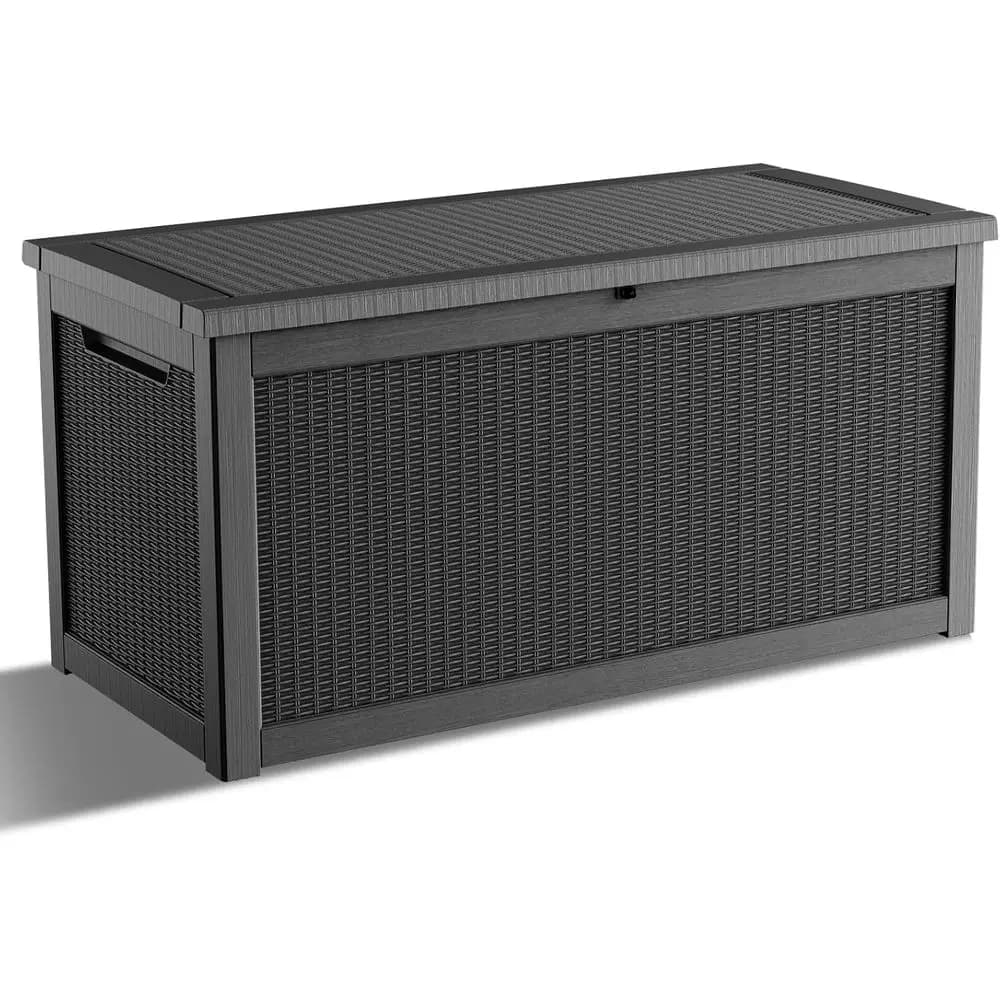Contenitore da Esterno Resistente ai Raggi UV da 320 Galloni con Asta Idraulica, Ideale per Patio, Giardino e Piscina (Nero)
