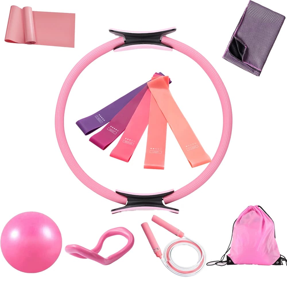 Set of 12 pieces Set of Pilates Rings Home Fitness Equipment Includes Yoga Ball Resistance Band for Yoga Ass Ring Yoga Ring Jumping Corda