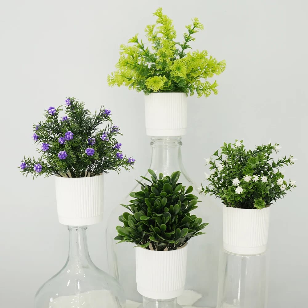4 Pack Small Fake Plants Mini Artificial Faux Plants Indoor with Flowers Spring Decorations for Home Room Farmhouse Desk Decor