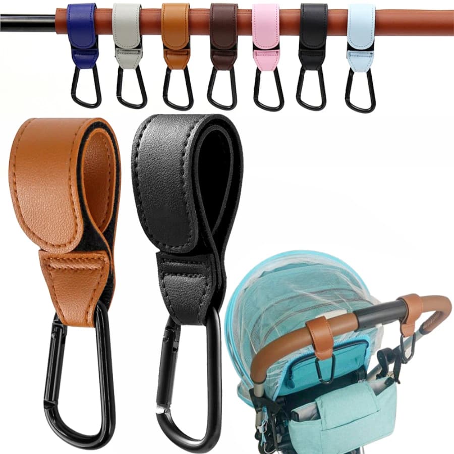1/2 pezzi gancio per passeggino carrello in pelle PU organizzatore borsa per pannolini gancio per arrampicata ganci per fibbia accessori per carrozzina per bambini