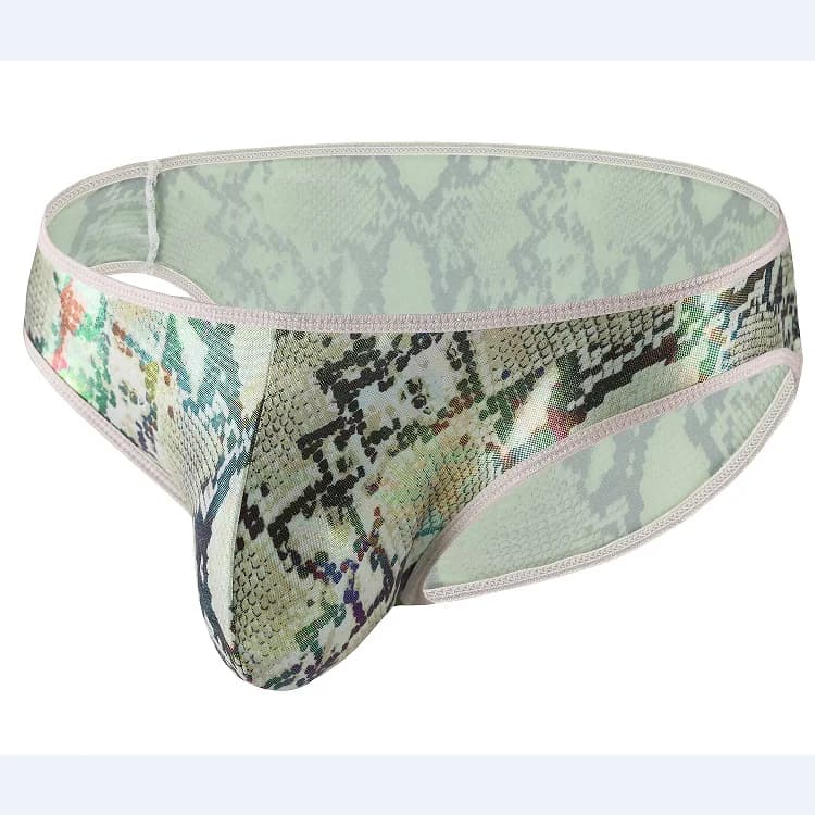 Men's Bulge Briefs Gays Erotic Low Rise Snake Print Briefs Camouflage Leather-Look Sexy U Convex Pouch Underwear Fashion Knicker
