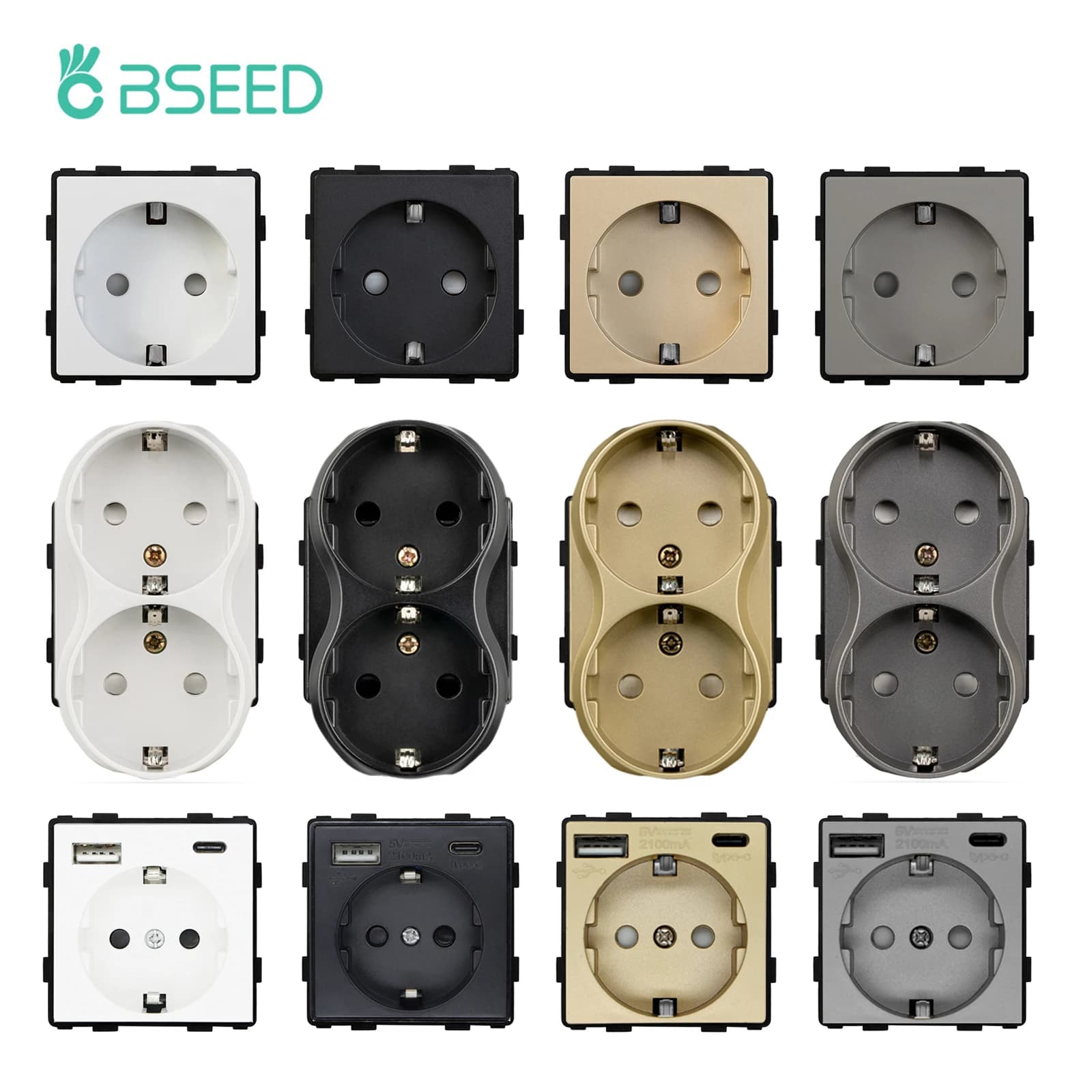 BSEED Type-C presa USB prese di alimentazione ue doppia presa elettrica a parete USB pezzi di ricambio fai da te combinazione gratuita con telai