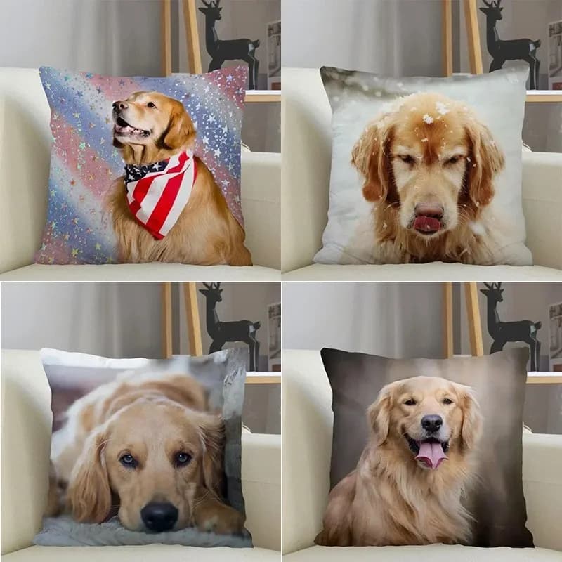 Golden Retriever Expressions Cushion Cover Pattern Cushion Cover Suitable For Sofa Bedroom Car Pillow Cover