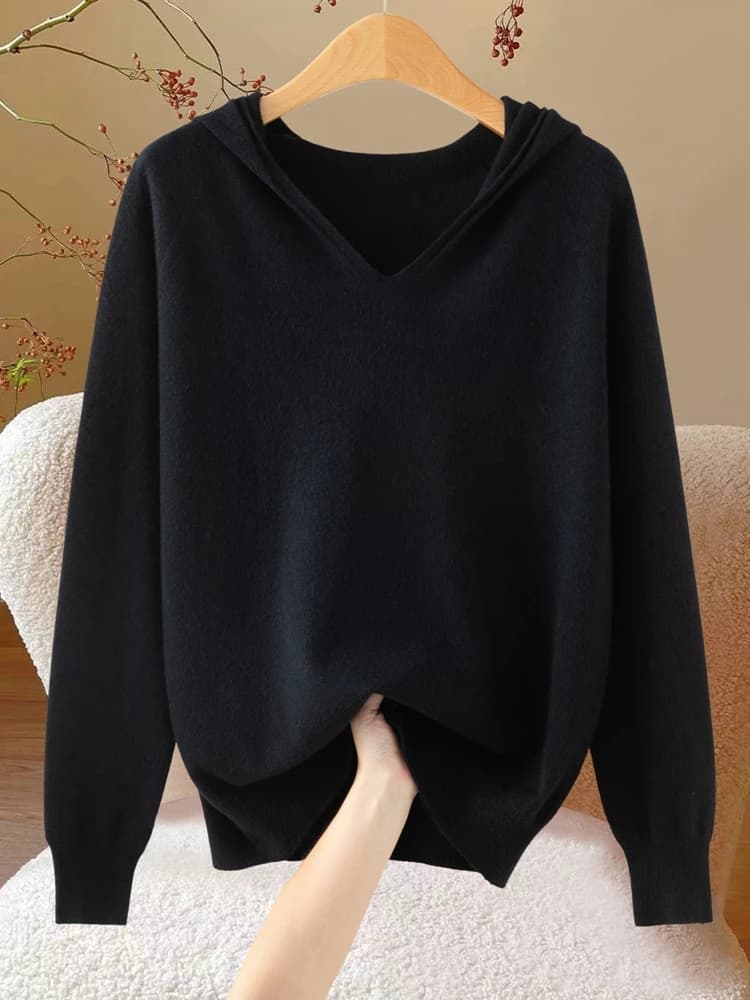Spring 2026 Fashionable Versatile Simple Long Sleeve Hoodie Knitted Casual Top Women's Commute Style Soft Knitwear