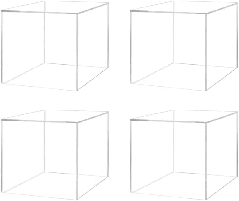 Confezione da 4 scatole espositive in acrilico 12 "W cubo cavo quadrato scultura d'arte trasparente piedistallo cubetto da collezione copertina trofeo gingillo S