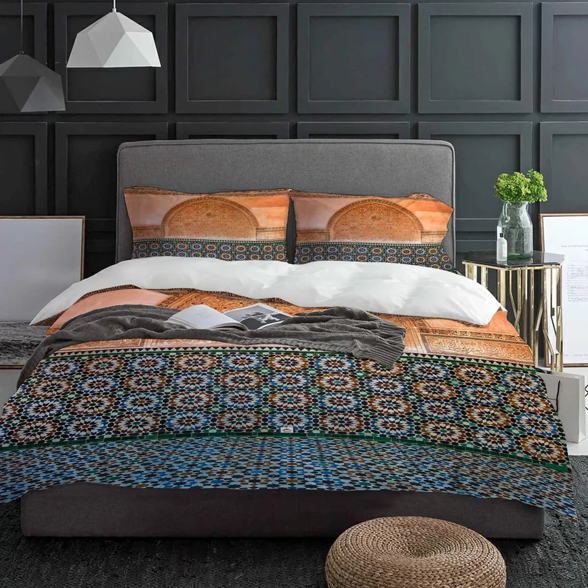 Set di biancheria da letto con piastrelle geometriche marocchine vintage 3 pezzi Copripiumino Federa per bambini Copripiumino per adulti Set letto matrimoniale Tessili per la casa