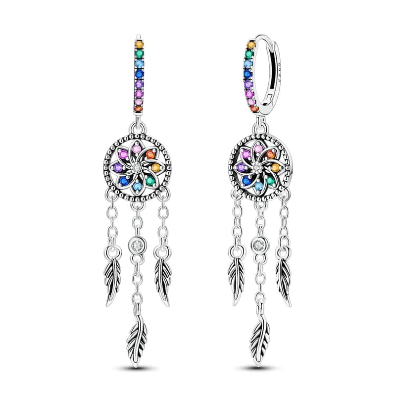 925 Sterling Silver Earrings Women Colorful Dreamcatcher Tassel Drop Earring For Anniversary Wedding Jewelry Gifts