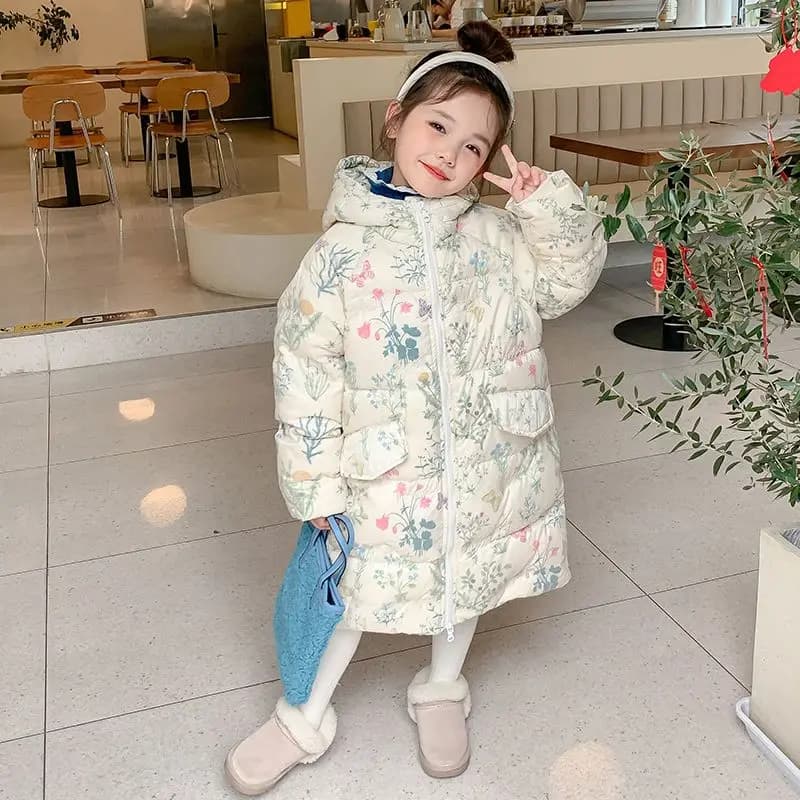 Kids' Down Cotton Padded Coat Thickened Long Style Girls' Over-the-knee Baby Jacket 2026 New Baby Outerwear