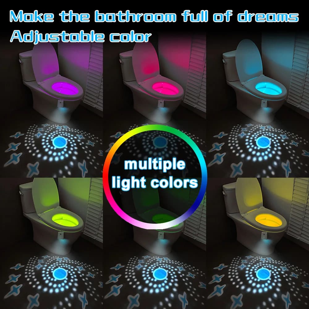 Luce notturna per WC Ricarica Sensore umano impermeabile Luce di induzione per WC Lampada di proiezione colorata Decorazione per illuminazione del bagno