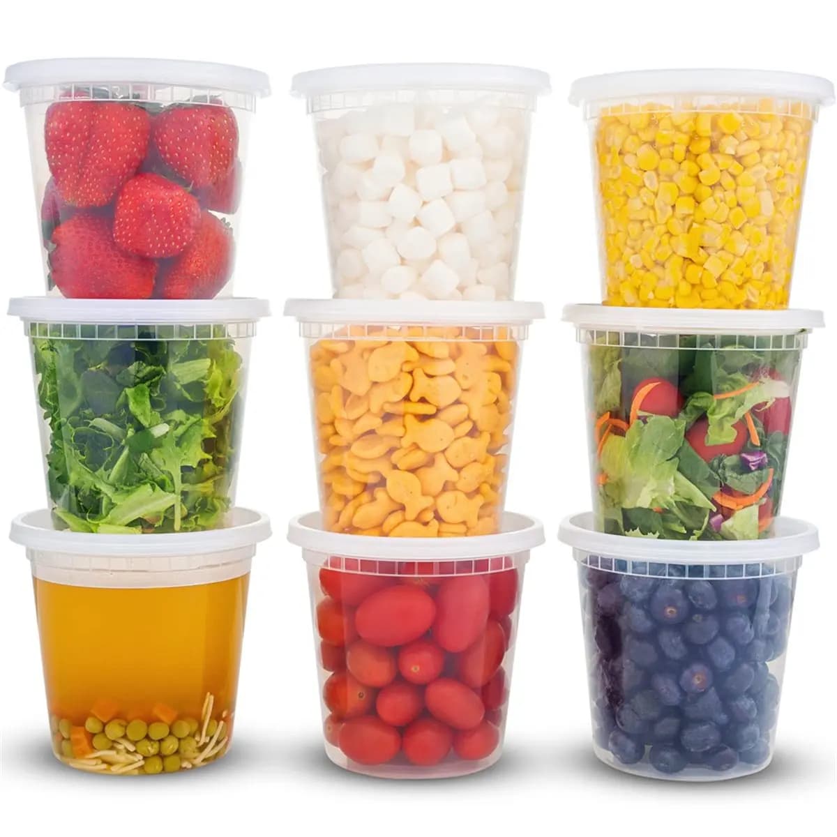 Contenitori per Alimenti Utility Design [Set da 24] Contenitori in Plastica da 32 Oz con Coperchi, per Slime, Zuppa, Preparazione Pasti, Lavabili in Lavastoviglie