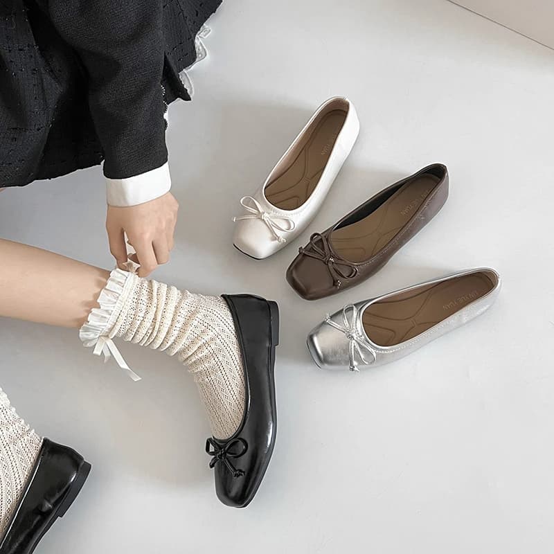 Low Shoes with Women's Bow, Dancers with Square Toe, Mary Jane Shoes Slip-on, Casual Moccasins Ladies' Bedside Table 2026