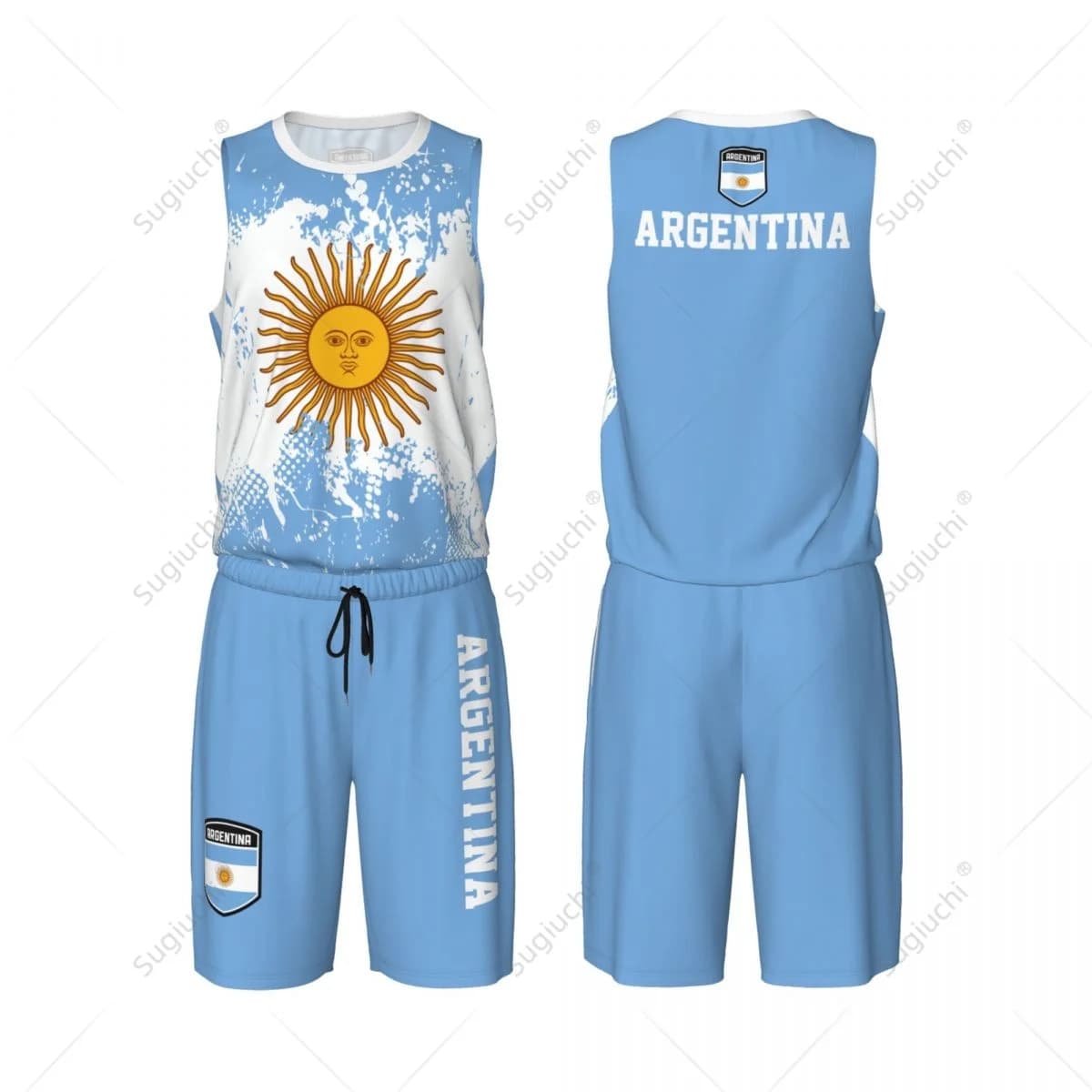 Set da basket da uomo Team-up Argentina Flag Grain, maglietta e pantaloni senza maniche, nome personalizzato, numero esclusivo