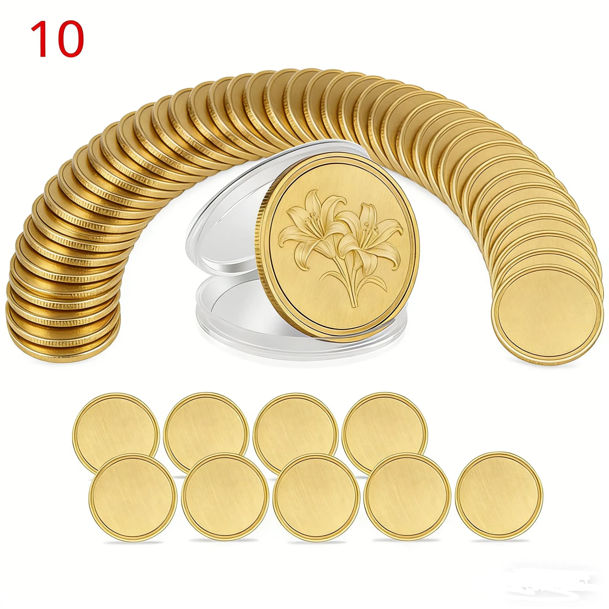 3YJBZ~10 Pezzi Monete Grezze in Ottone per Incisione Laser, Monete Vuote in Metallo da 40mm con Scatola di Protezione in Acrilico