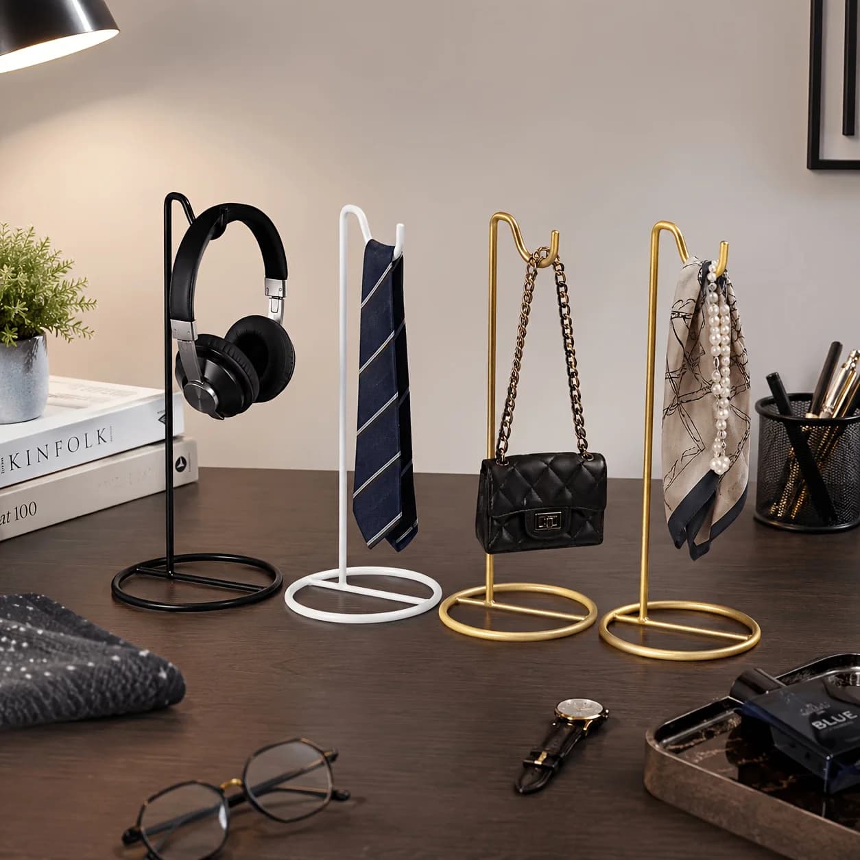 Multi Functional Desktop Storage Rack, Headphone Display Stand, Dressing Table Scarf Necklace Mini Bag Storage Rack